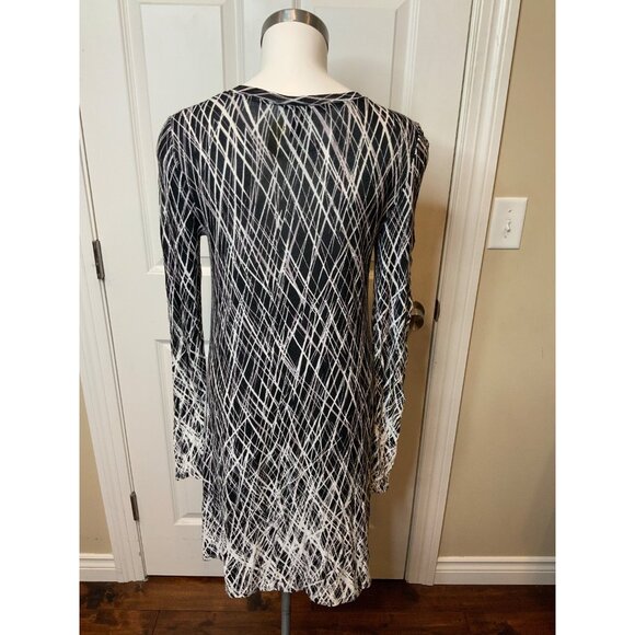 BCBG Max Azria Black & Gray Geometric Striped Trapeze Dress, Size S - Picture 4 of 5